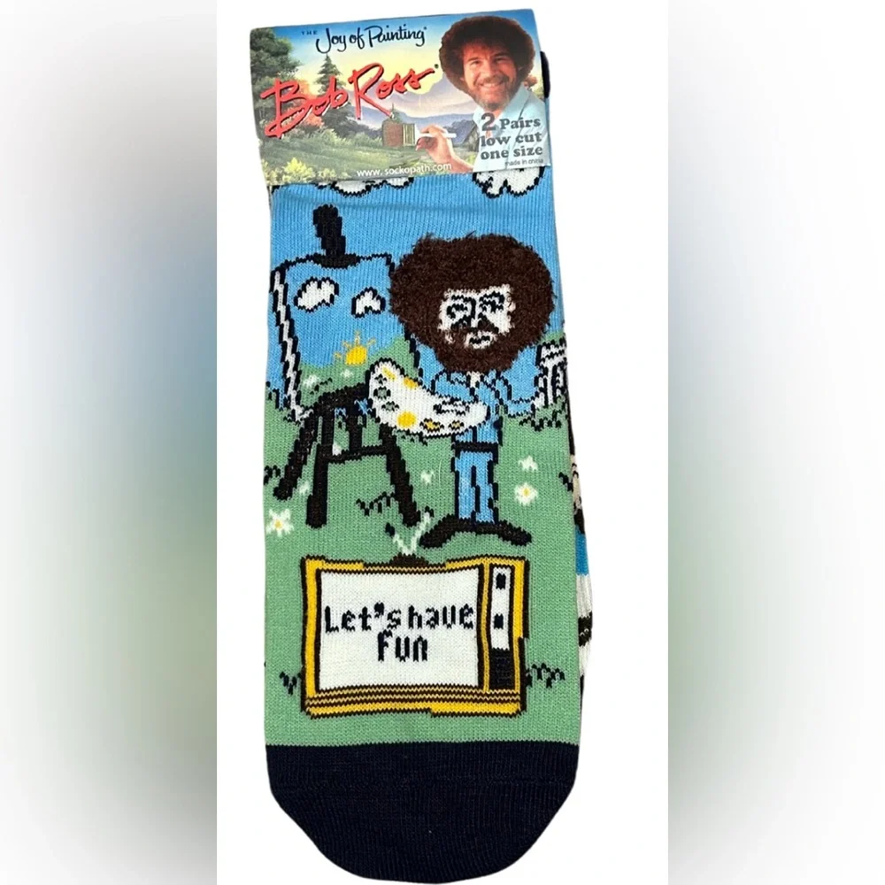 Bob Ross Art Graphic Low Cut Socks | 2 Pairs | NWT | O/S Unisex Adult